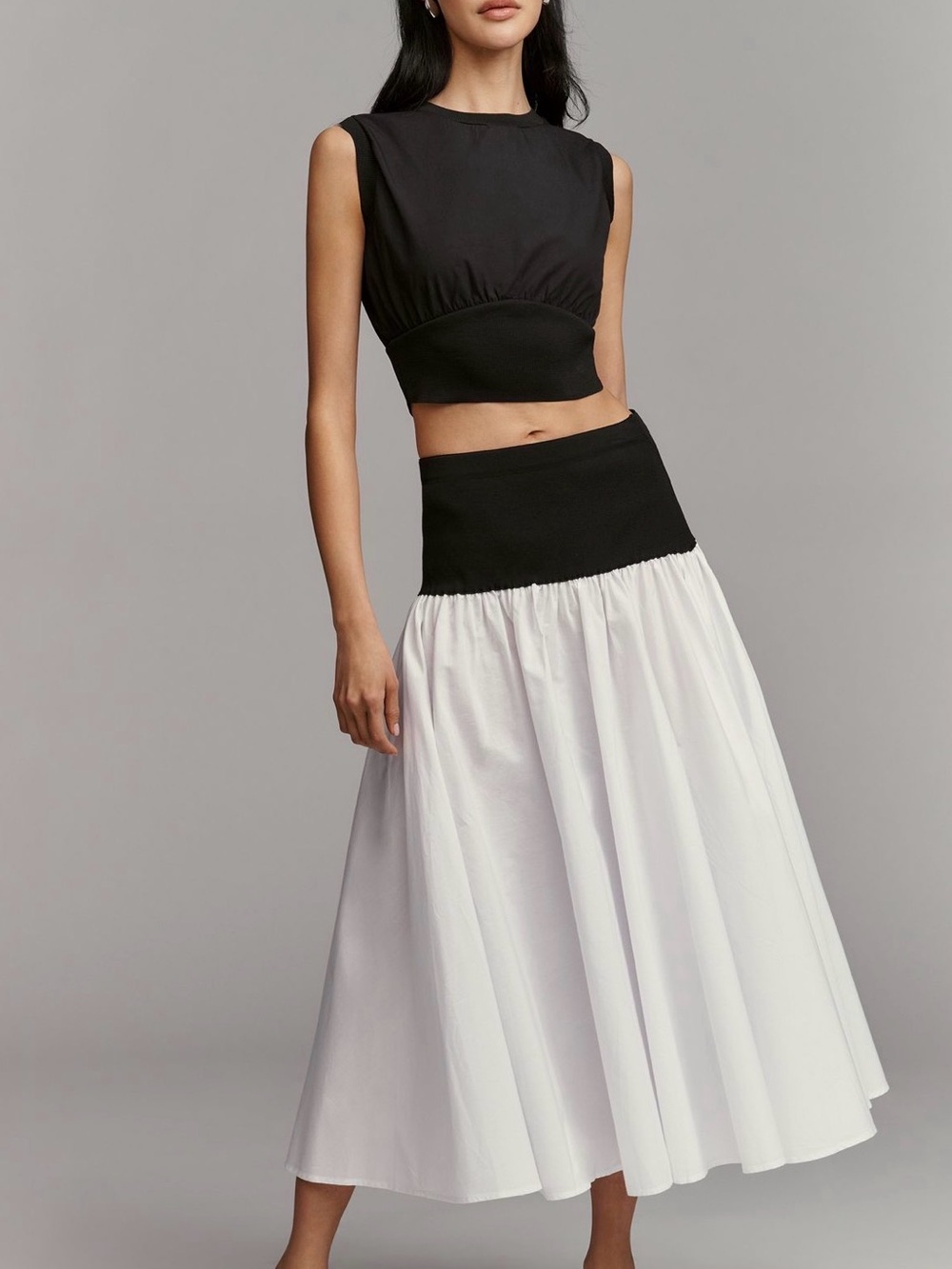 Anthropologie Black & White Two-Tone High-Waist Maxi Skirt